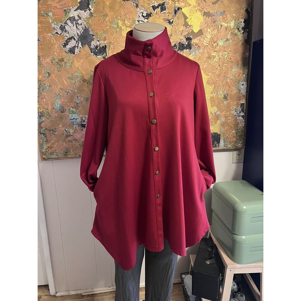 Moonlight Art to Wear Oversized Red Jersey Button Front Jacket Asymmetrical Sm